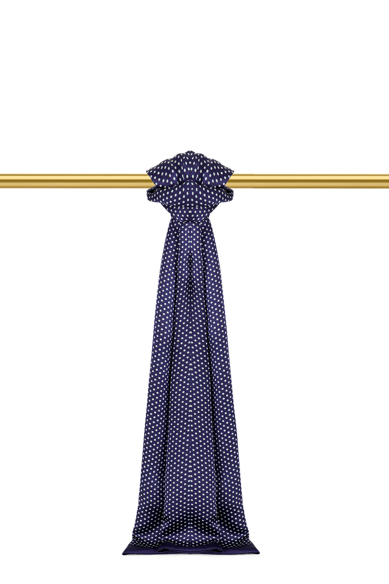 وشاح حريري رجالي منقوش باللون الأزرق الداكن - Bursa İpek