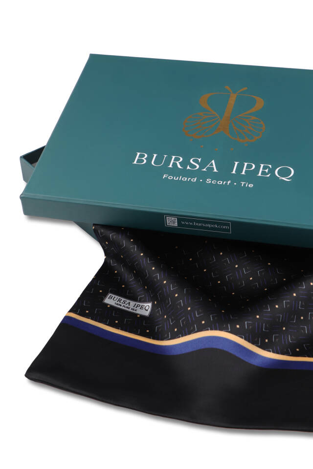 وشاح حريري رجالي منقوش باللون الأسود - 3