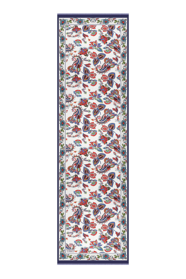 وشاح حرير فوال بنمط شال أزرق داكن - 4