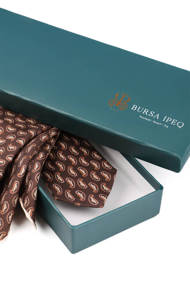 مجموعة ربطات عنق حريرية منقوشة باللون البني - 3