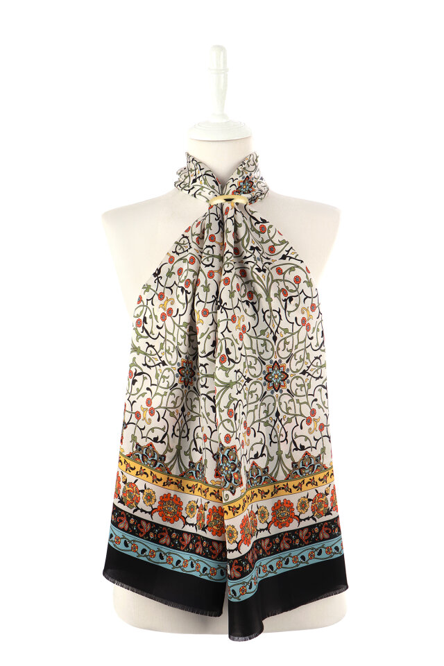 وشاح حريري ضيق بنقشة اللبلاب الأسود - 2