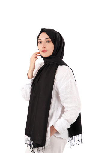 شال حريري أسود مزدوج الجوانب 