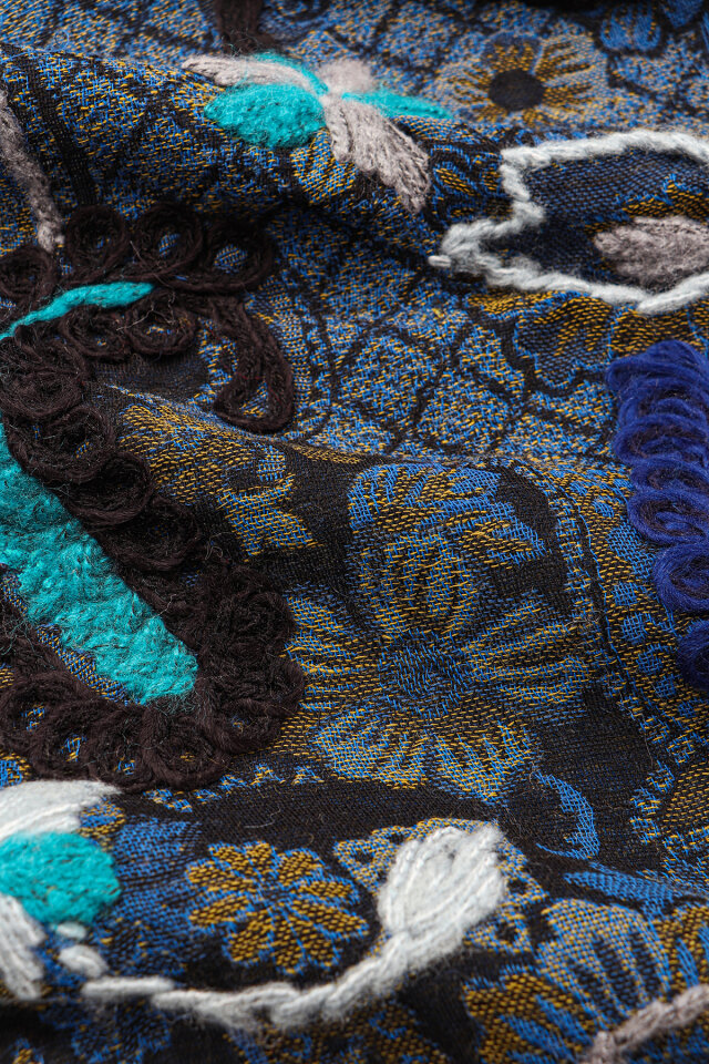 Koyu Lacivert Üç Katlı Yıkanmış Yün Ponponlu Şal - 4