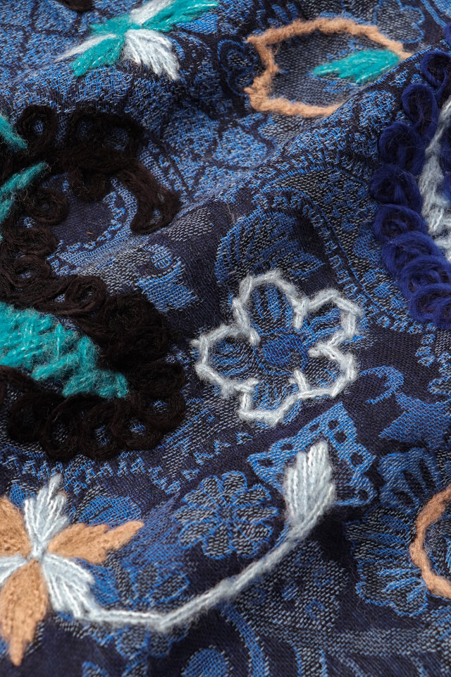 Saks Üç Katlı Yıkanmış Yün Ponponlu Şal - 4