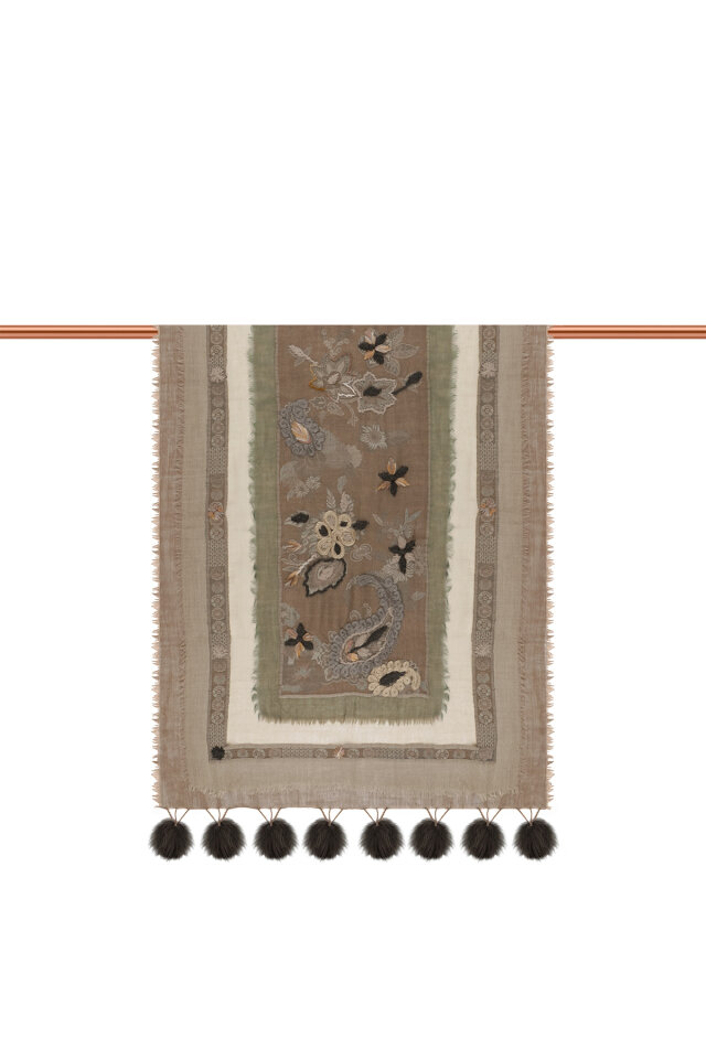 Vizon Üç Katlı Yıkanmış Yün Ponponlu Şal - 3