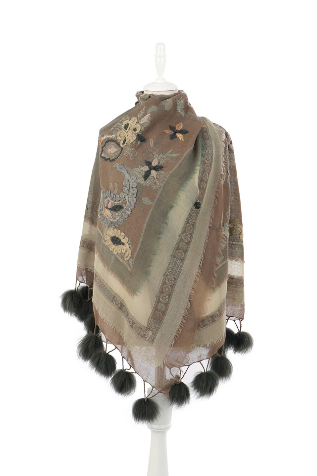 Vizon Üç Katlı Yıkanmış Yün Ponponlu Şal - 2