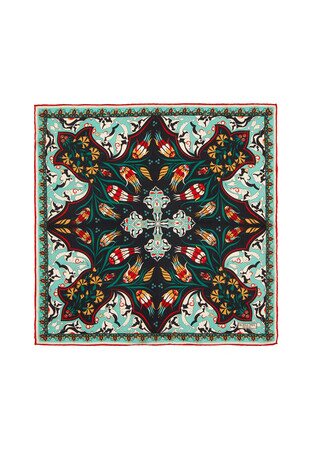 جيب مربع حرير بنمط توليب قرنفل أسود تركواز 