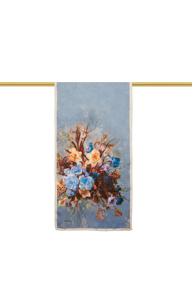 فولار حرير ضيق بالزهور باللون الأزرق الجليدي - 2