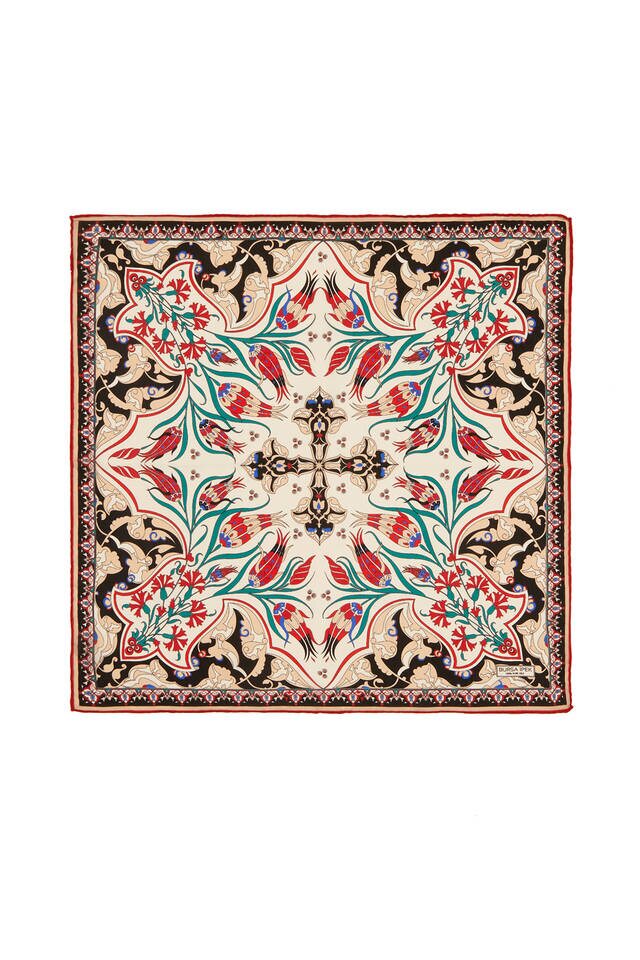 جيب مربع حرير بنقش قرنفل أسود إكرو - 1