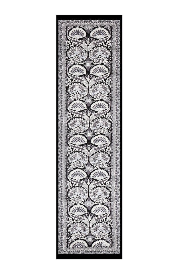 فولار من الحرير الضيق على شكل طاووس أسود رمادي - 4