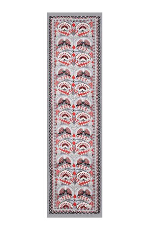 فولار من الحرير الضيق على شكل طاووس أحمر رمادي - Thumbnail