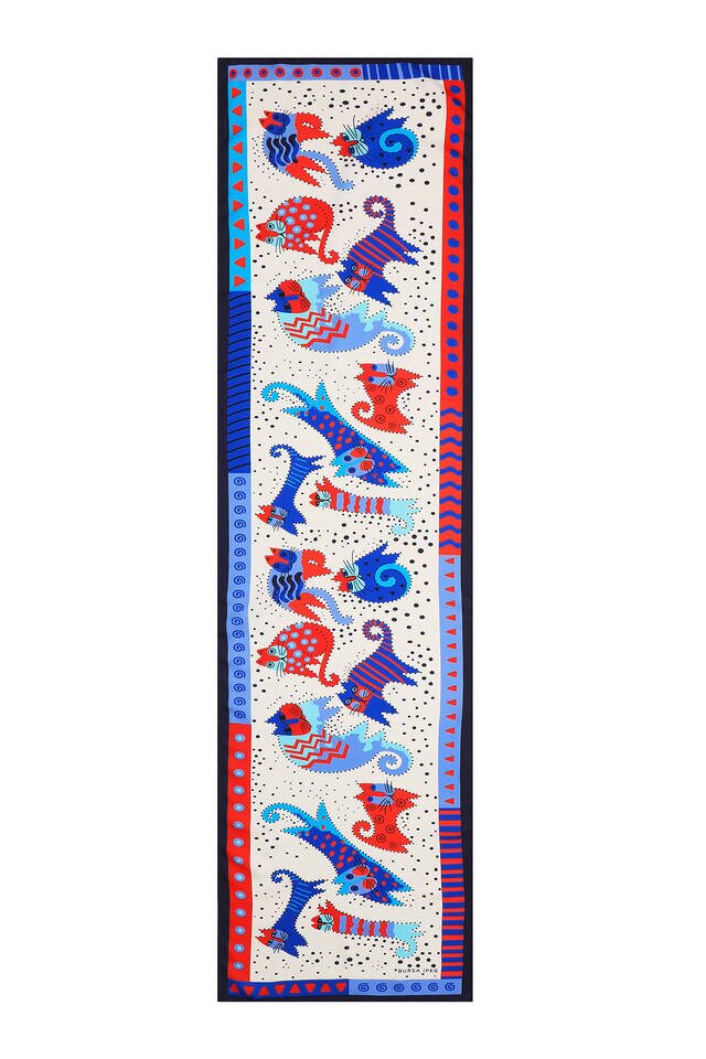 فولار حريري نيلي ساكس منقوش - 4