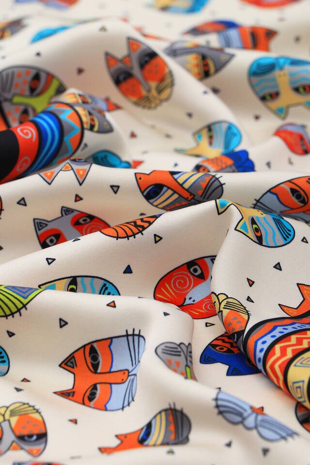 فولار حريري أصفر فيروزي منقوش - 3