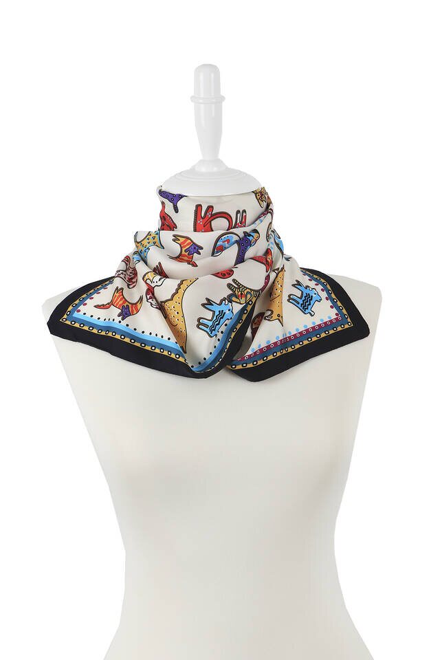 أحمر أصفر منقوش حريري الفولار - 2