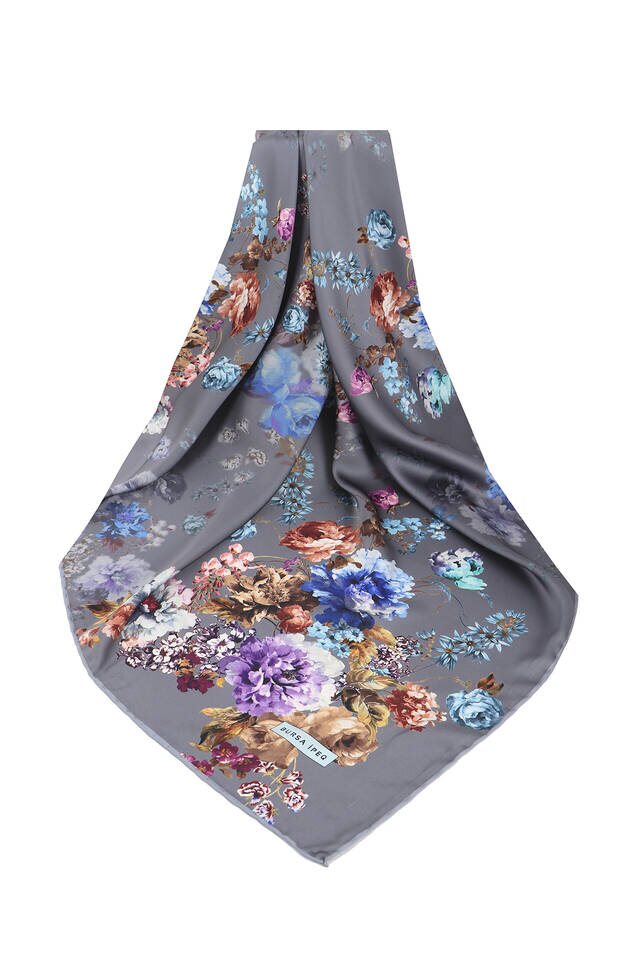 وشاح مربع حريري بنقشة بيجونيا أنثراسايت - 3