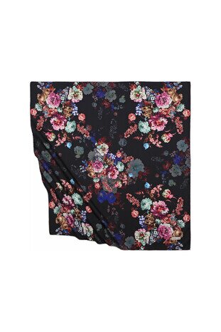 وشاح مربع حريري بنمط بيجونيا أسود 