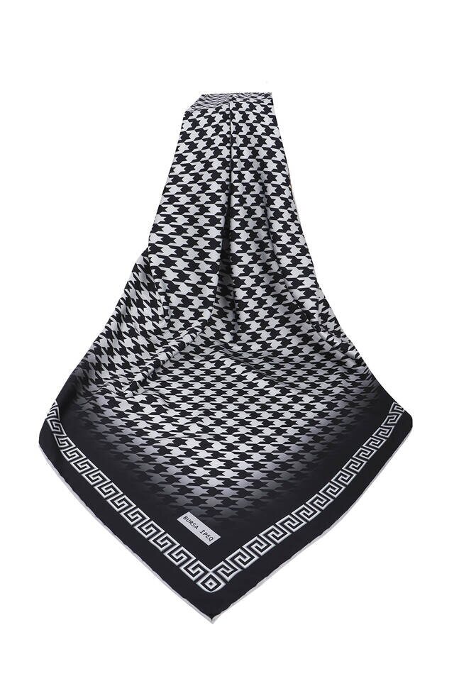 وشاح مربع حرير كروبار أسود رمادي - 3