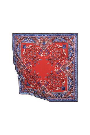 وشاح مربع حريري بنمط توليب شمعدان تركي أحمر 