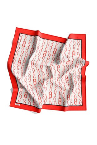 وشاح مربع من الحرير بنمط سلسلة حمراء - Thumbnail