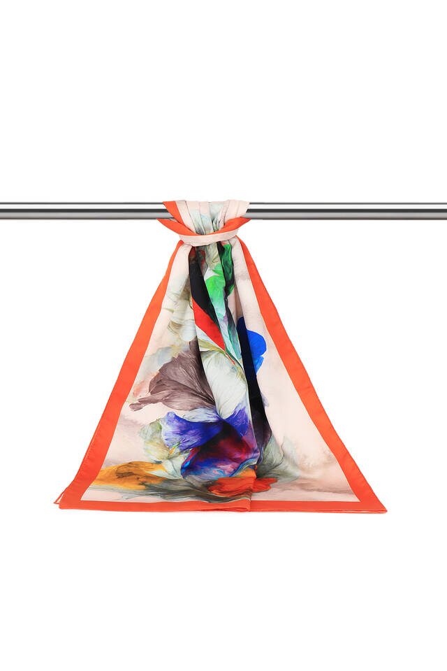 فولار حريري بنمط الخشخاش البرتقالي - 3