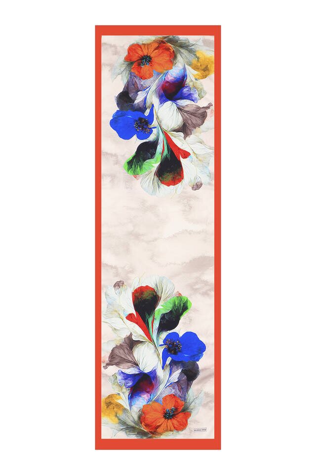 فولار حريري بنمط الخشخاش البرتقالي - 4