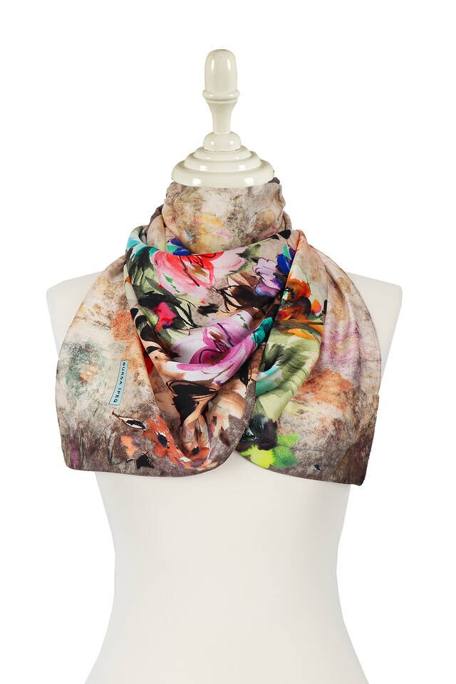 فولار حريري زهرة بنية - 2