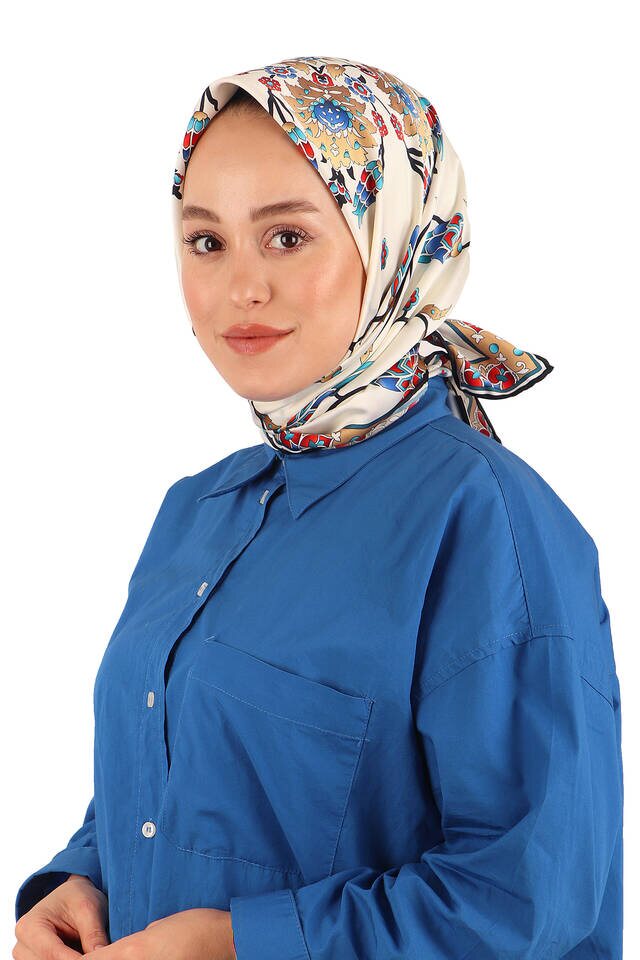 وشاح مربع من الحرير بنمط توليب أسود - 2