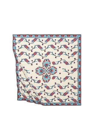 وشاح مربع من الحرير بنمط التوليب باللون الأزرق الداكن 