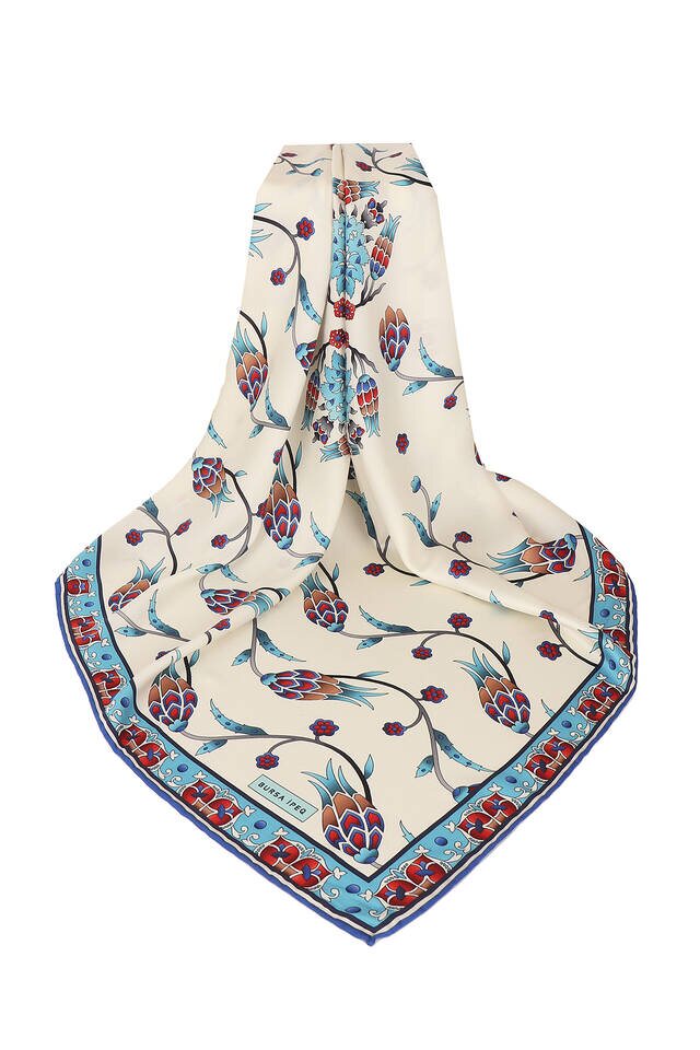 صف أزرق توليب وشاح حريري مربع - 3