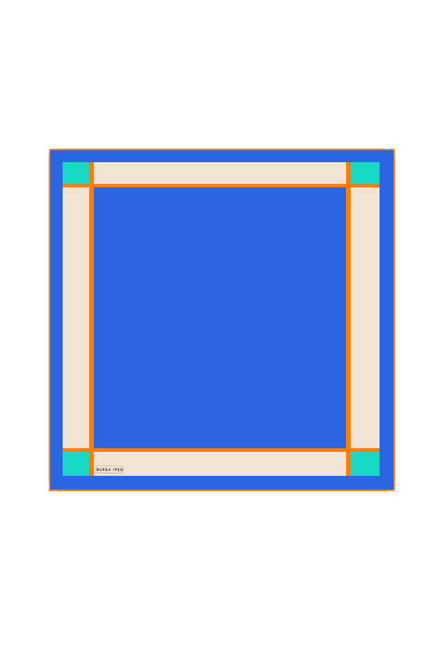 مربع جيب من الحرير العادي بحدود واسعة من ساكس - Bursa İpek