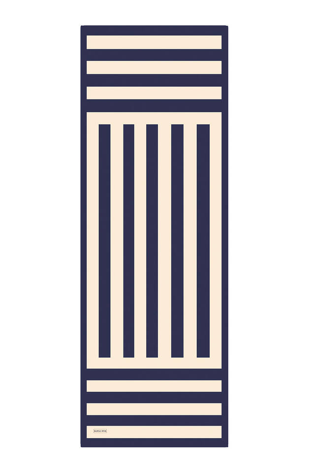 وشاح حريري من نسيج قطني طويل بنمط مخطط باللون الأزرق الداكن - 4