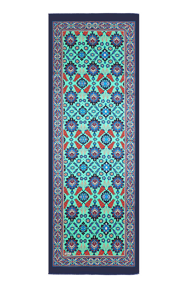 الفولار الأزرق الداكن والبلاط الأخضر توليب الحرير - 4