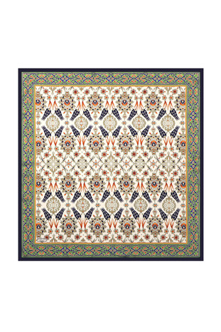 وشاح مربع من الحرير بنمط التوليب باللون الأزرق الداكن والرمادي 