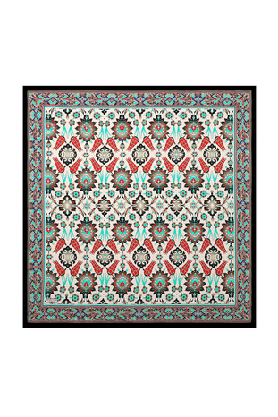 وشاح مربع من الحرير بنمط التوليب باللونين الأبيض والأسود 