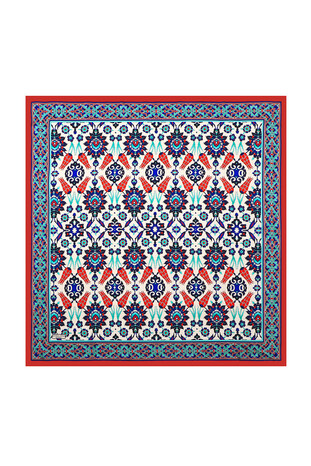 وشاح مربع من الحرير بنمط توليب من بلاط ساكس الأحمر 