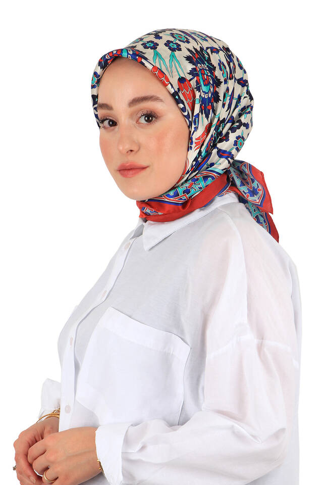 وشاح مربع من الحرير بنمط توليب من بلاط ساكس الأحمر - 2