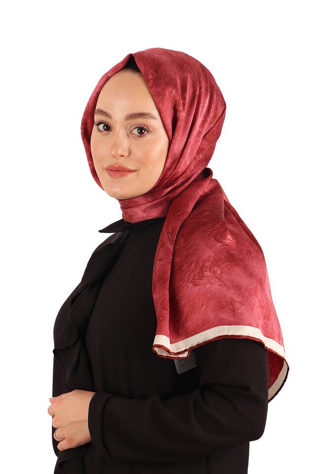 وشاح حريري بنمط فرشاة أحمر كلاريت - 3