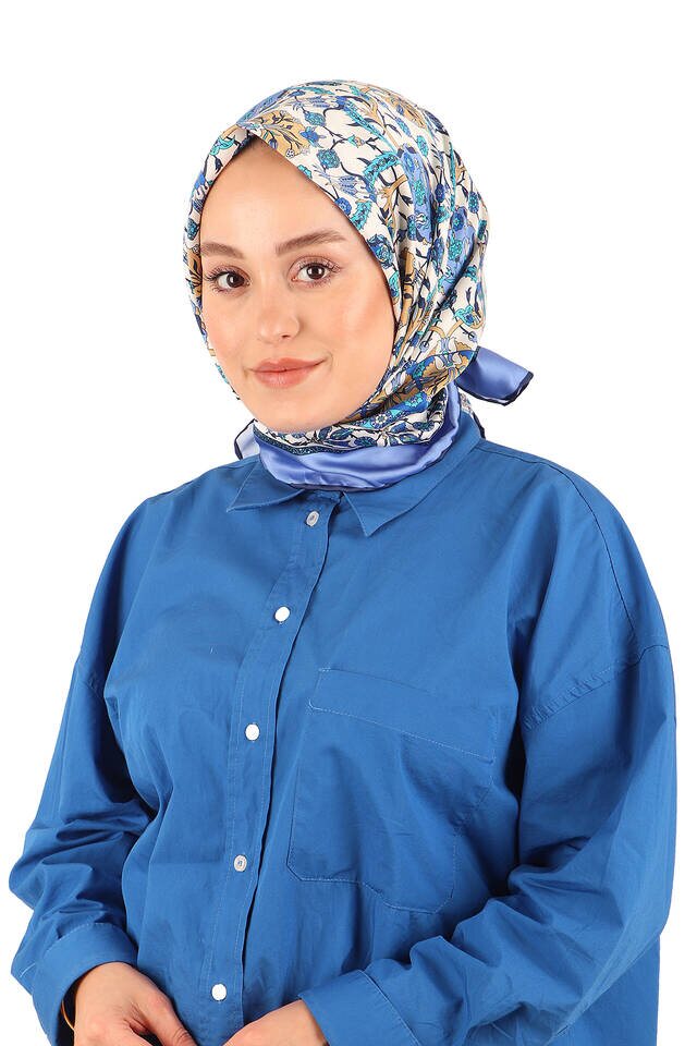 وشاح مربع حريري بنمط توليب من البلاط النيلي - 2