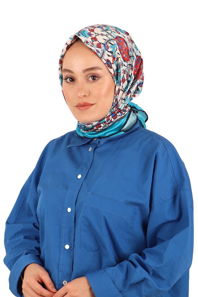 وشاح مربع حريري بنمط التوليب باللون الأحمر - 2