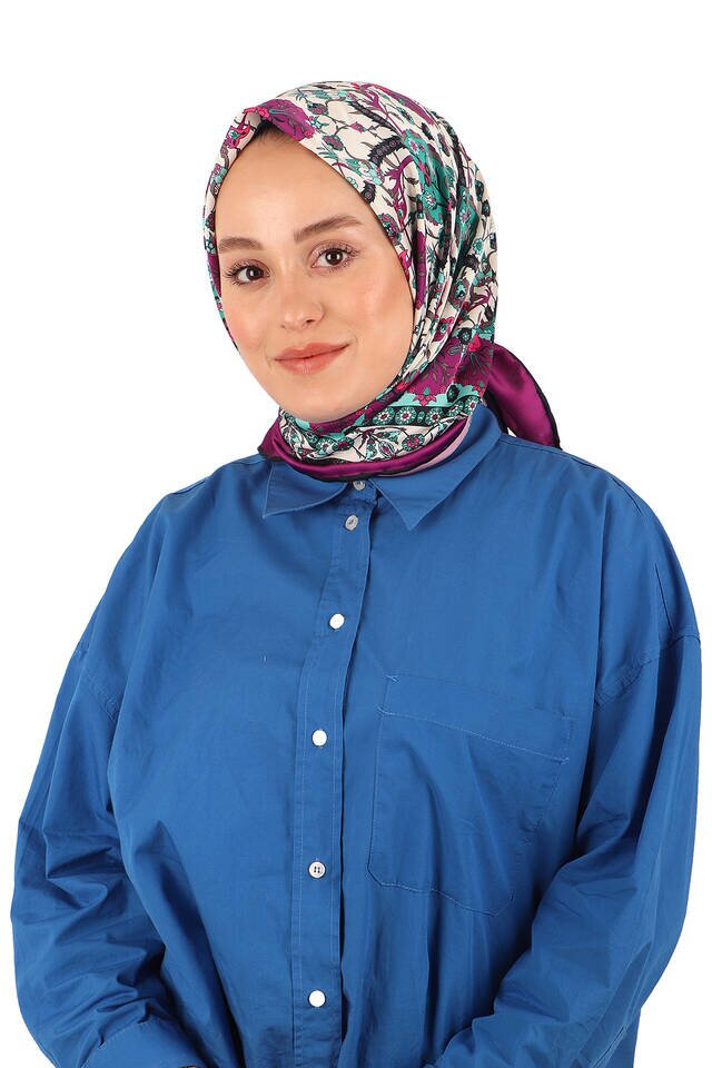 وشاح مربع حريري بنمط توليب من بلاط البرقوق - 2