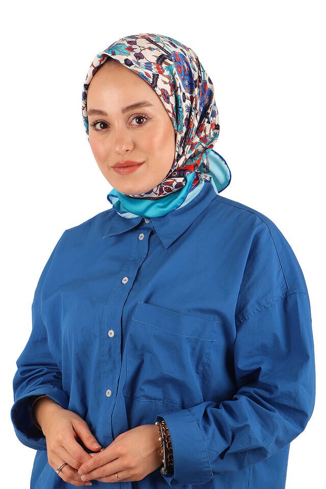 وشاح مربع حريري بنمط توليب من بلاط الفيروز - 2