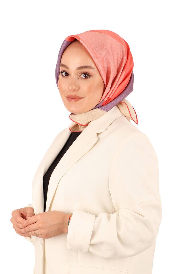 الرمان الأرجواني نمط هندسي حك الحرير وشاح مربع - 2