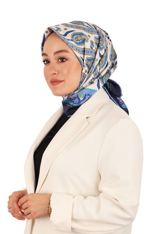 وشاح مربع حريري بنمط توليب نيلي آيفي - 2