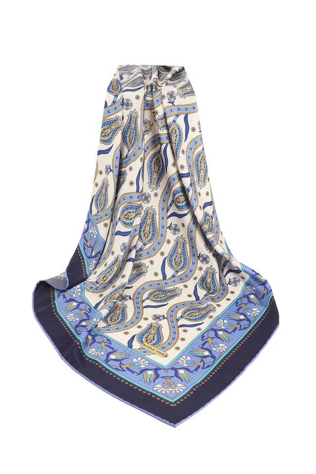 وشاح مربع حريري بنمط توليب نيلي آيفي - 3