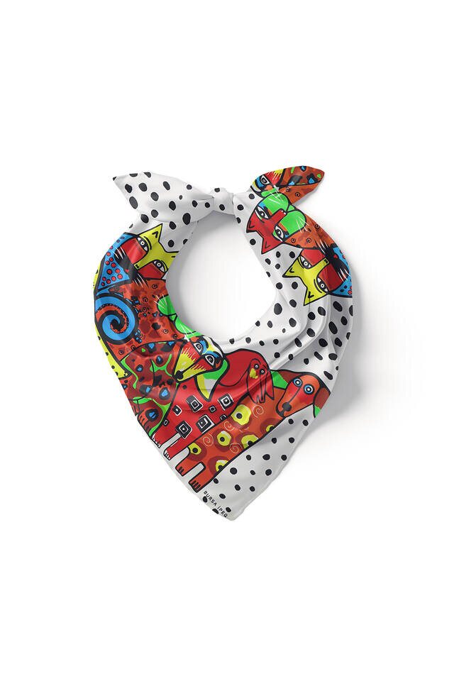 جيب حريري أسود برتقالي منقوش - 2