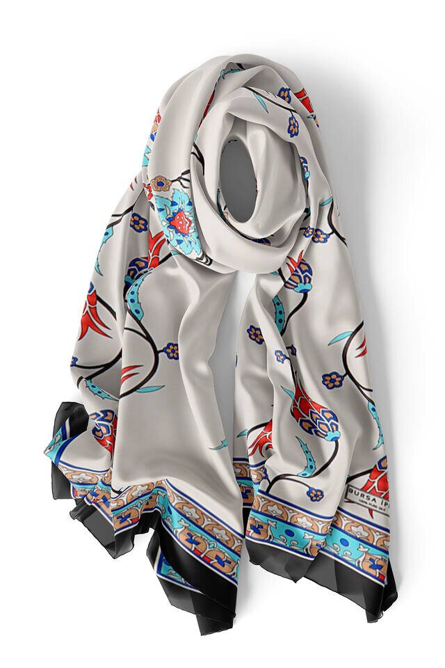 فيروزي أسود صف حرير توليب فولار - 3