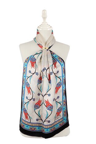 فيروزي أسود صف حرير توليب فولار 