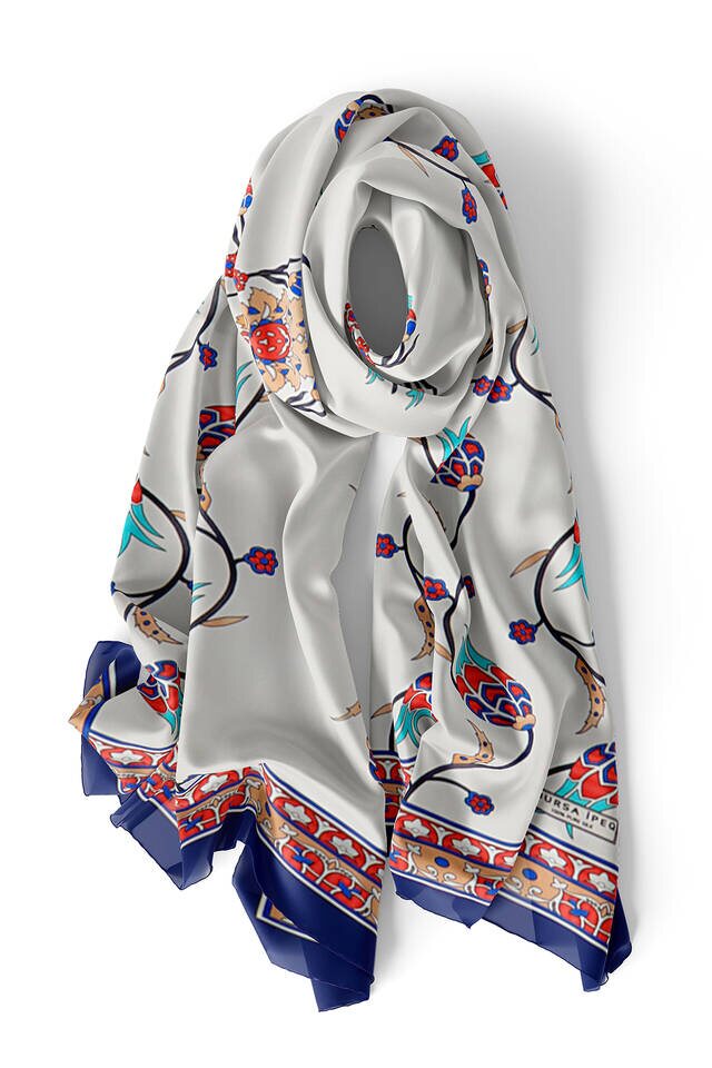 الذهب الأزرق الداكن خط توليب حرير فولارد - 3