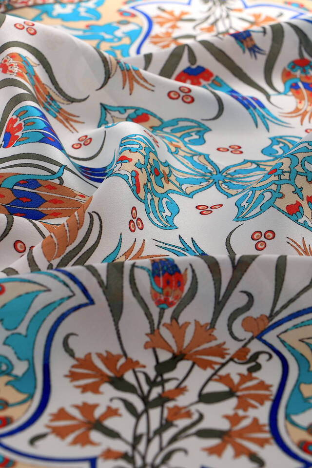 مربعة جيب حريرية بنمط زهرة التوليب وزهرة القرنفل باللون الفيروزي - 3