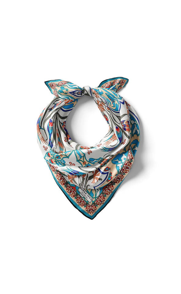 مربعة جيب حريرية بنمط زهرة التوليب وزهرة القرنفل باللون الفيروزي - 2